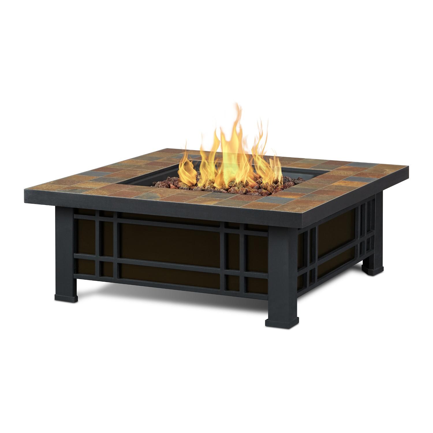 Real Flame Morrison 33Inch Square Propane Fire Pit Black/Brown 906LPNST BBQGuys