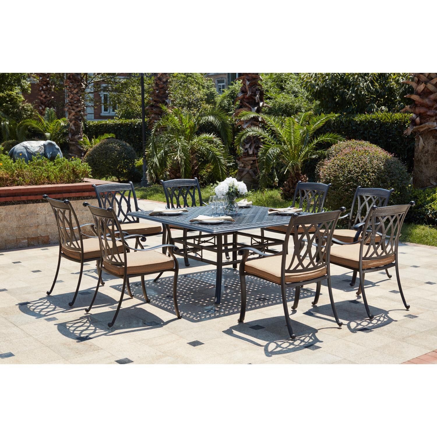 Darlee 201660-9PC-88W Capri 9 Piece Cast Aluminum Patio Dining Set W/ 60 Inch Square Table - Lifestyle thumbnail