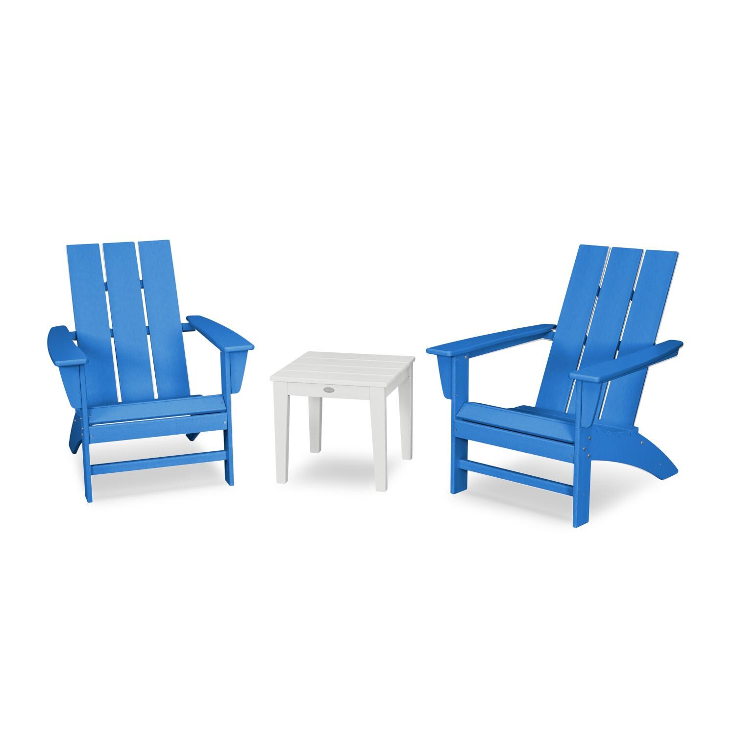 Modern Adirondack 3 Pc Recycled Plastic Seating Set in Pacific Blue by POLYWOOD