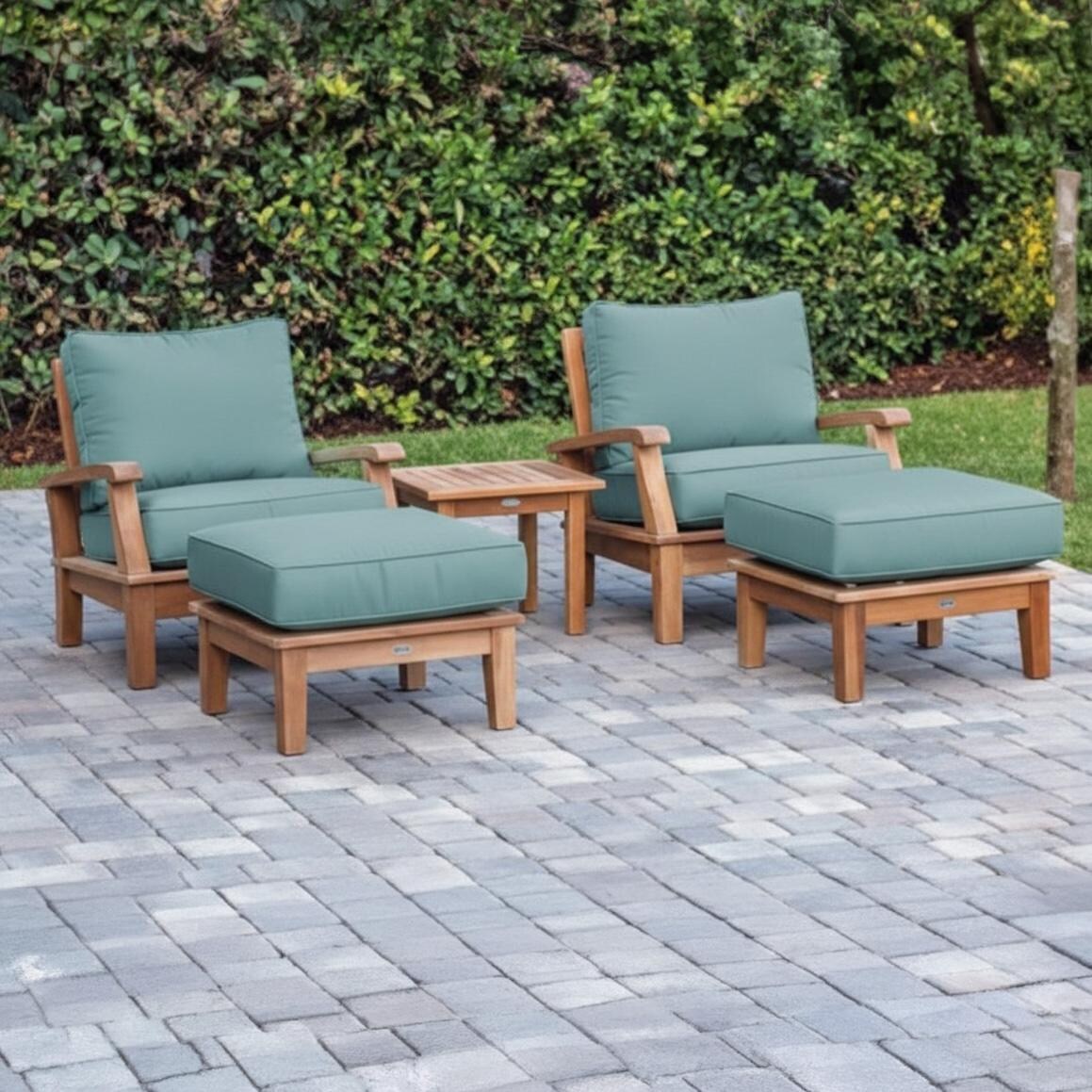 Miami 5 Pc Teak Seating Set w/ Ottoman in Canvas Spa by Royal Teak Collection
