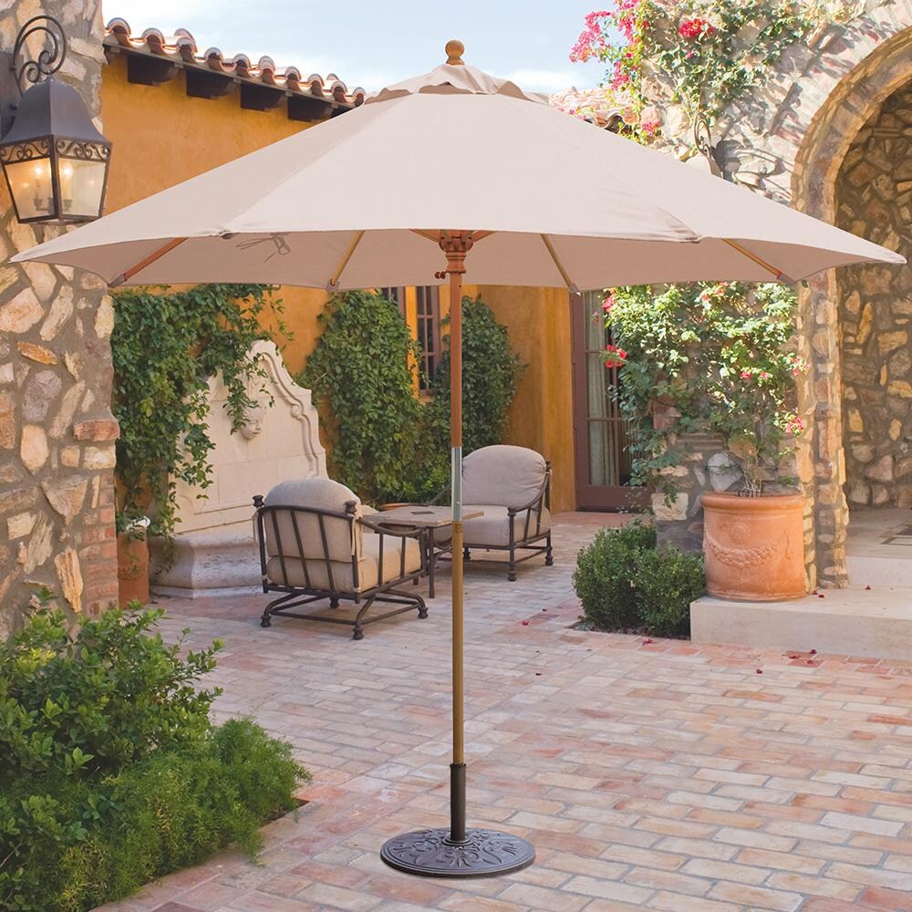 Galtech 9 Ft. Octagonal Patio Umbrella W/ Manual Lift - Lifestyle View - Shown With Antique Beige Sunbrella Fabric (Umbrella Base Not Included) thumbnail
