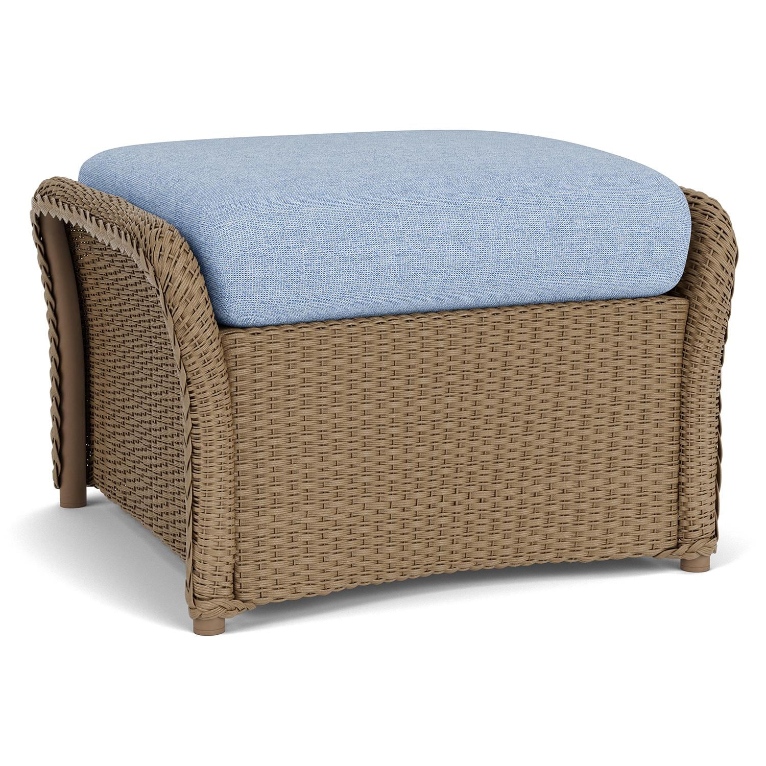Lloyd Flanders Weekend Retreat Woven Ottoman in Fawn Finish W/ Demo Skyway Fabric - Back Left thumbnail