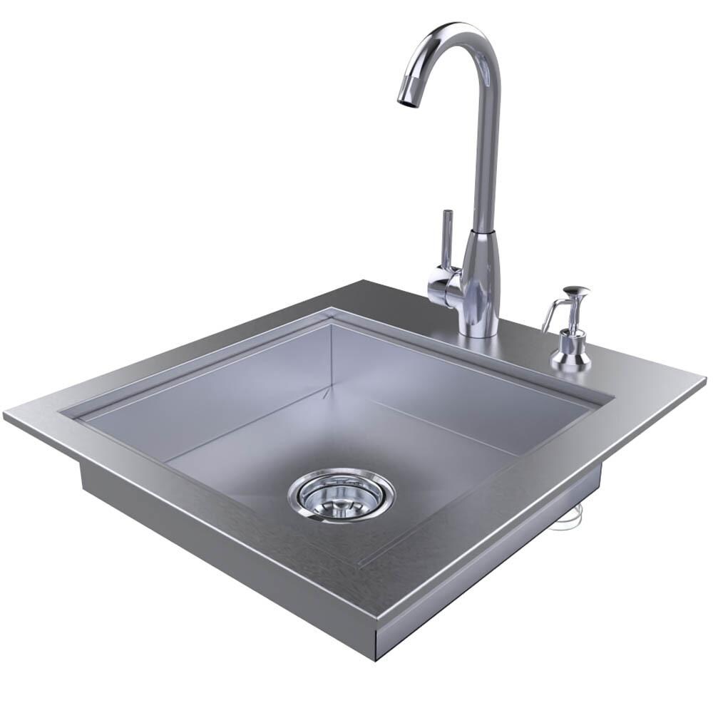 Sunstone ADASK20 20-Inch ADA Compliant Single Sink W/ Cover & Hot/Cold Faucet - Angled & Lid Removed thumbnail