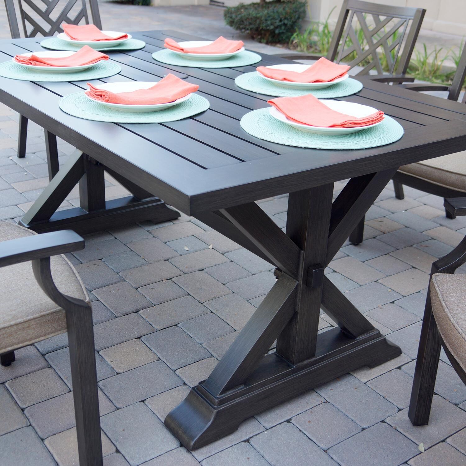 Darlee Brooklyn 7 Piece Patio Dining Set W/ 67 X 39-Inch Rectangular Dining Table & Sesame Cushions - Table Detail thumbnail