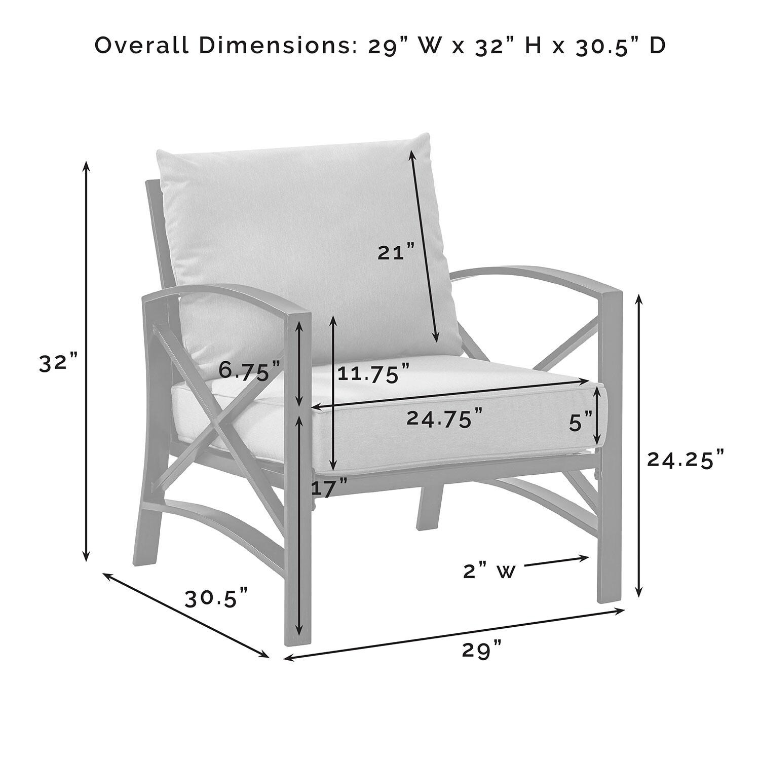 Ultimate Patio UP-82269BZ-OL 5Pc Outdoor Sofa Set W/ Fire Table in Oatmeal - Club Chair Dimensions - Diagram thumbnail
