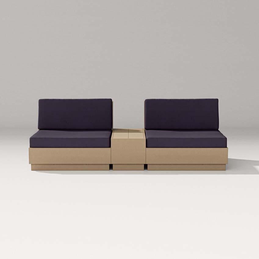 Elevate 3 Pc Recycled Plastic Club Chair Seating Set in Vintage White /Navy Linen By PW Designer Series - White Background thumbnail