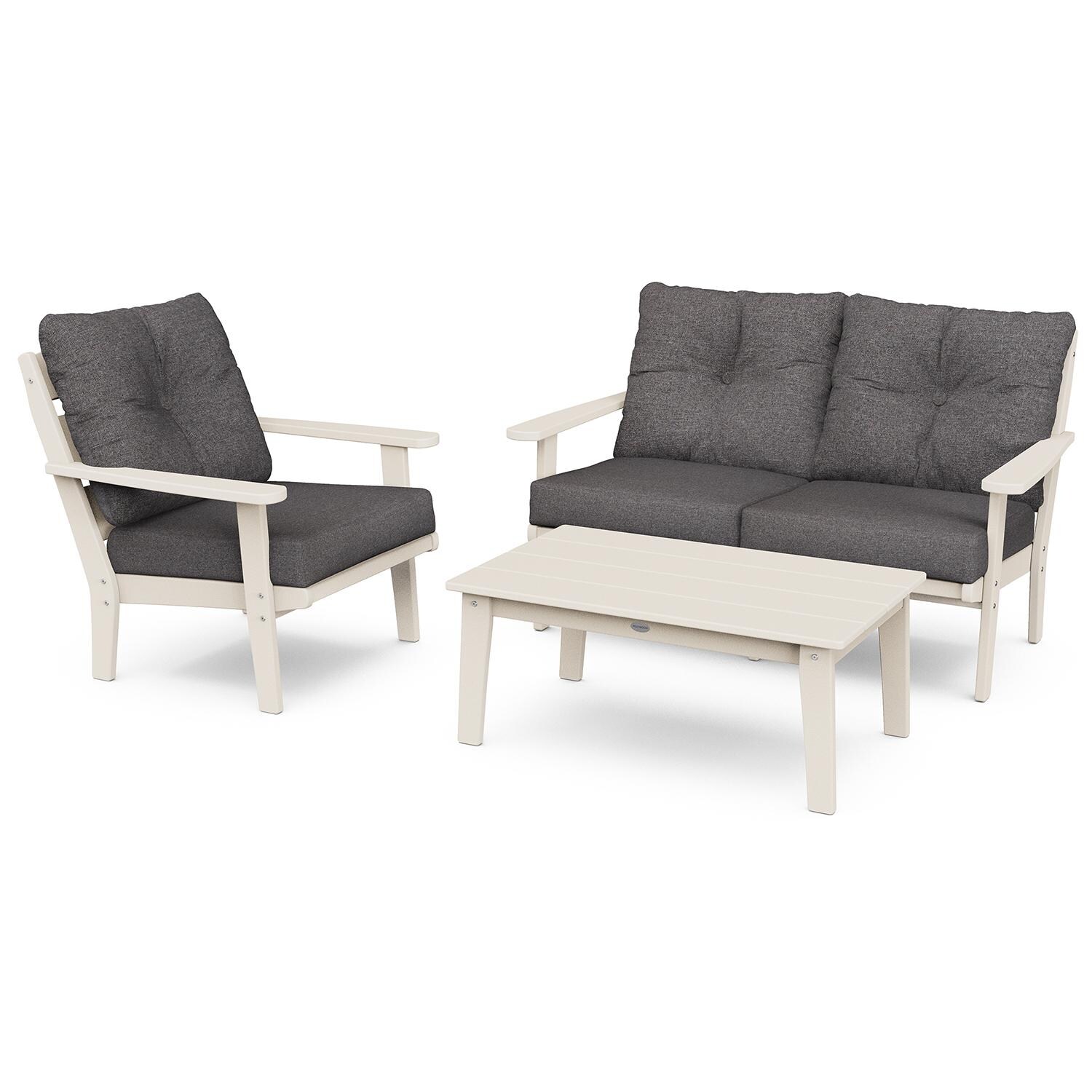 POLYWOOD PWS519-2-SA145986 Lakeside 3-Piece Deep Seating Set - Sand / Ash Charcoal thumbnail