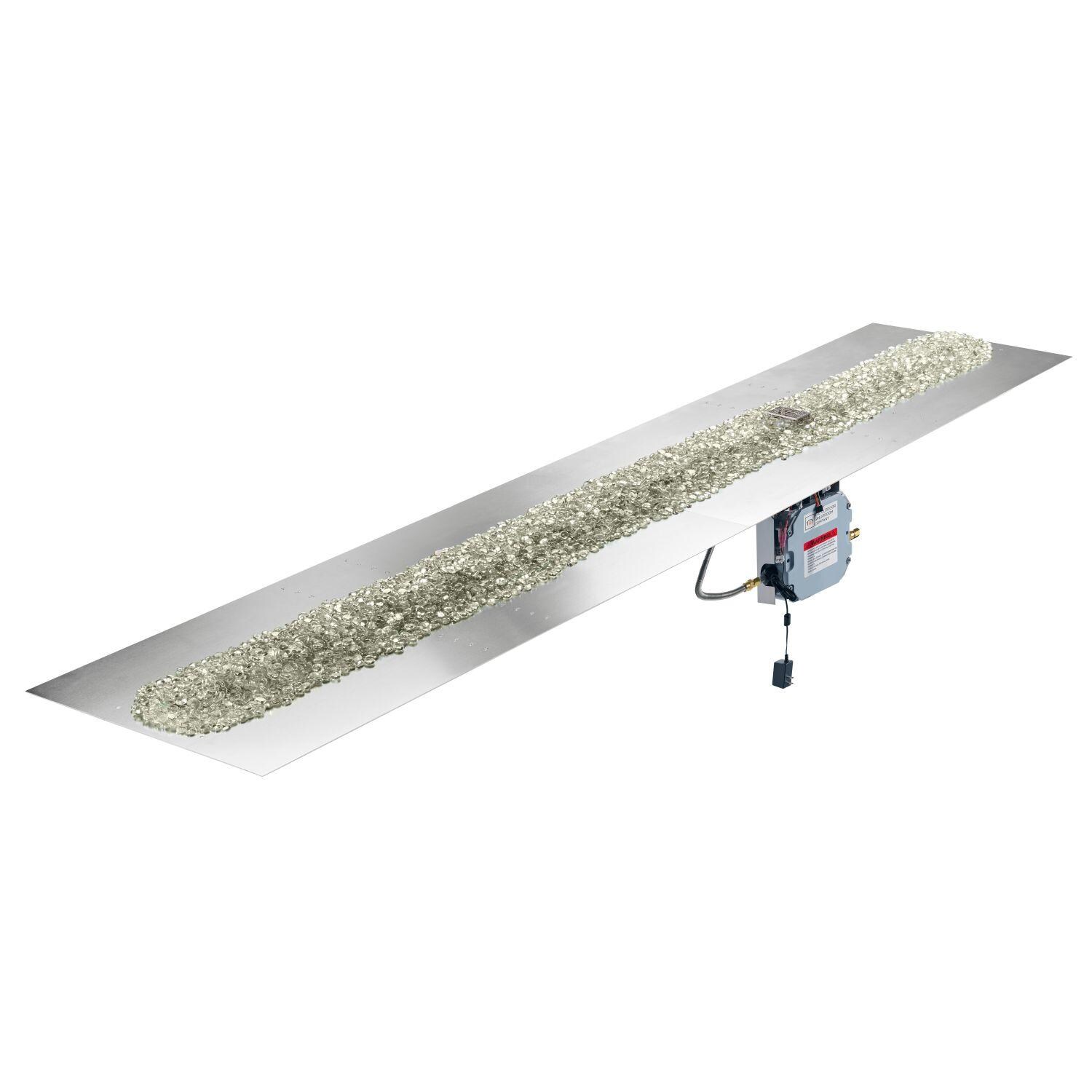 The Outdoor GreatRoom Company BP24120DSING-B Crystal Fire Plus 120-in Linear Electronic Ignition Natural Gas Fire Pit Burner Plate - Crystals Added - White Background thumbnail