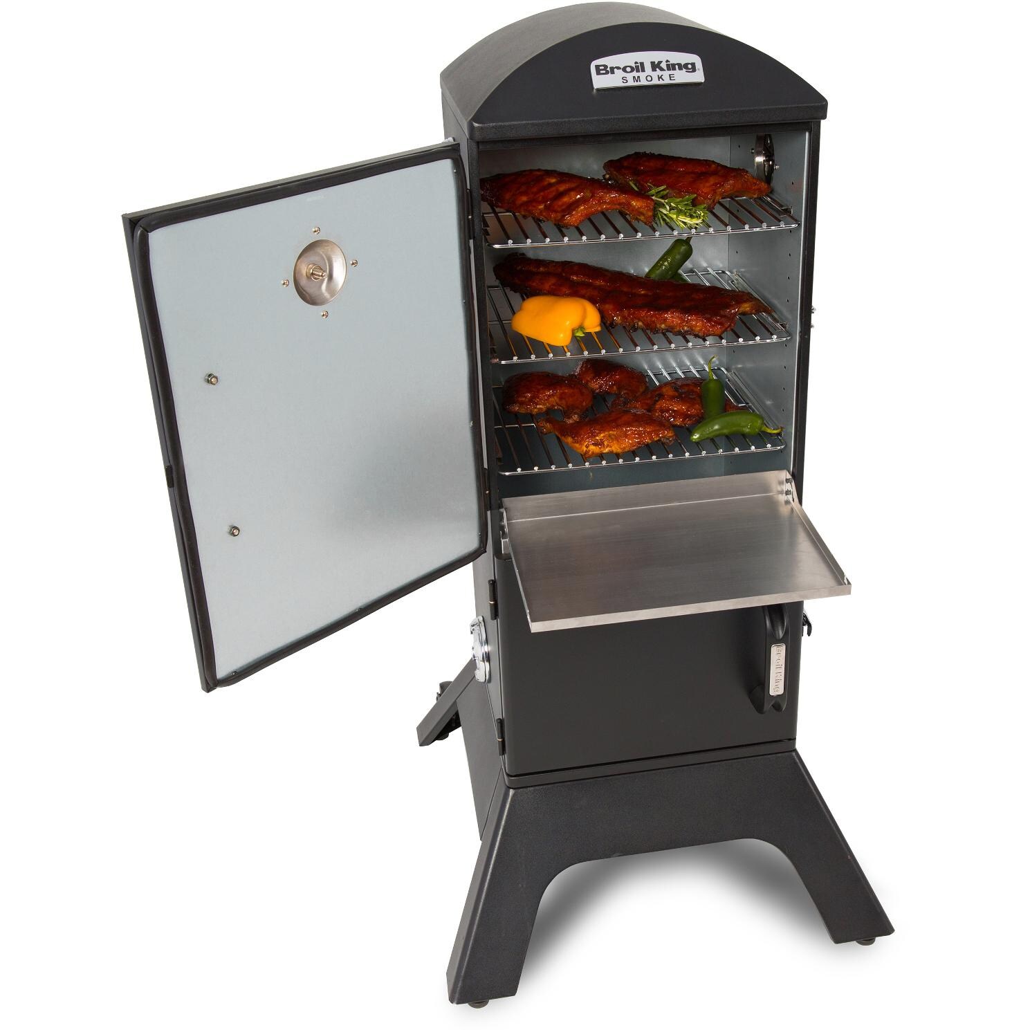 Broil King 28-Inch Smoke Vertical Charcoal Smoker - Door Open