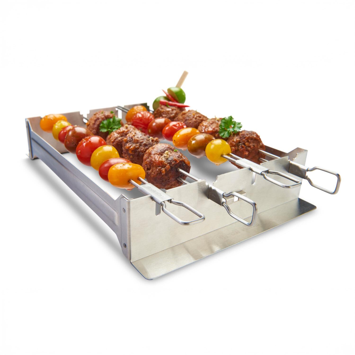 Broil King Stainless Steel Narrow Kebab Rack - 69138 - With Food - White Background thumbnail