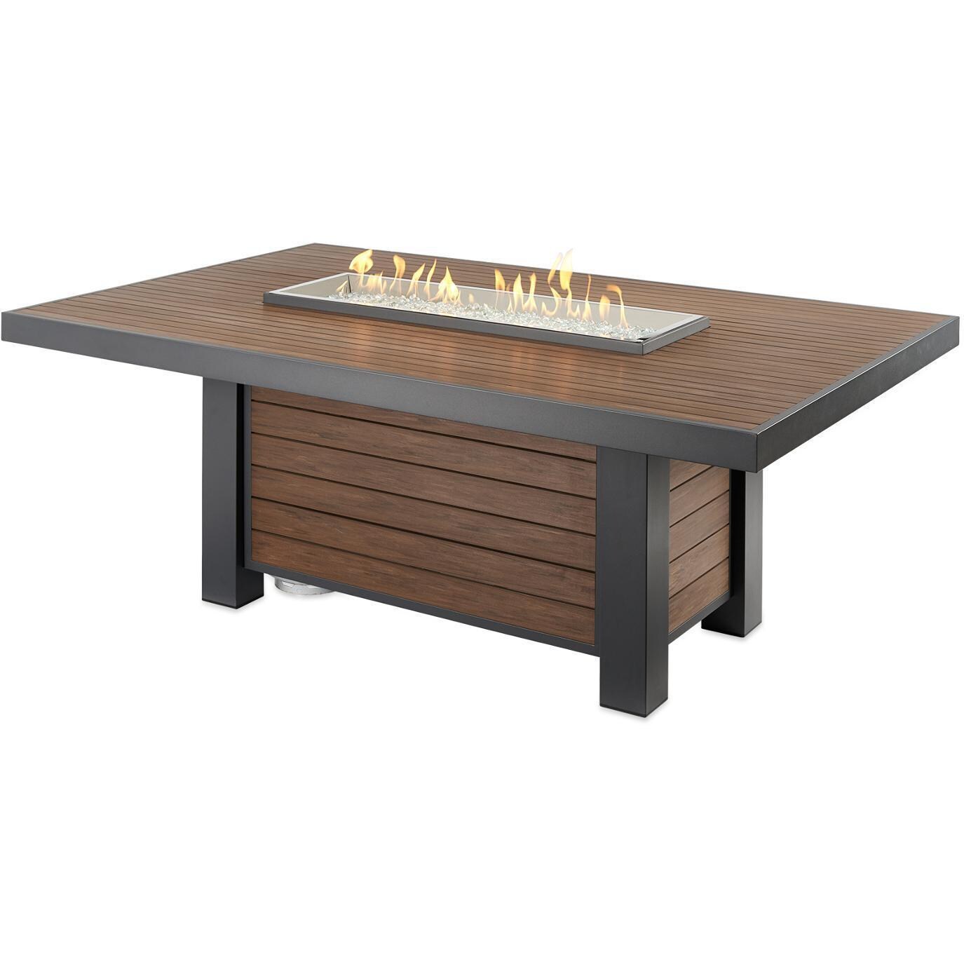 Revere 81 Inch Rectangular Cast Aluminum Natural Gas Fire Pit Table in Brown by Lakeview Outdoor Designs