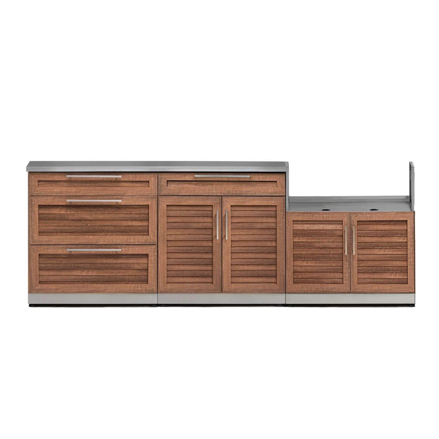 NewAge Outdoor Kitchen 4 Piece Set With 33-Inch Insert Grill Cabinet, Triple Drawer Cabinet, And Bar Center - Grove - 65651