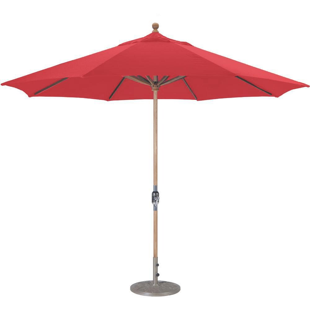 Galtech 11 Ft. Octagonal Teak Patio Market Umbrella W/ Crank Lift - Sunbrella Canvas Jockey Red Canopy