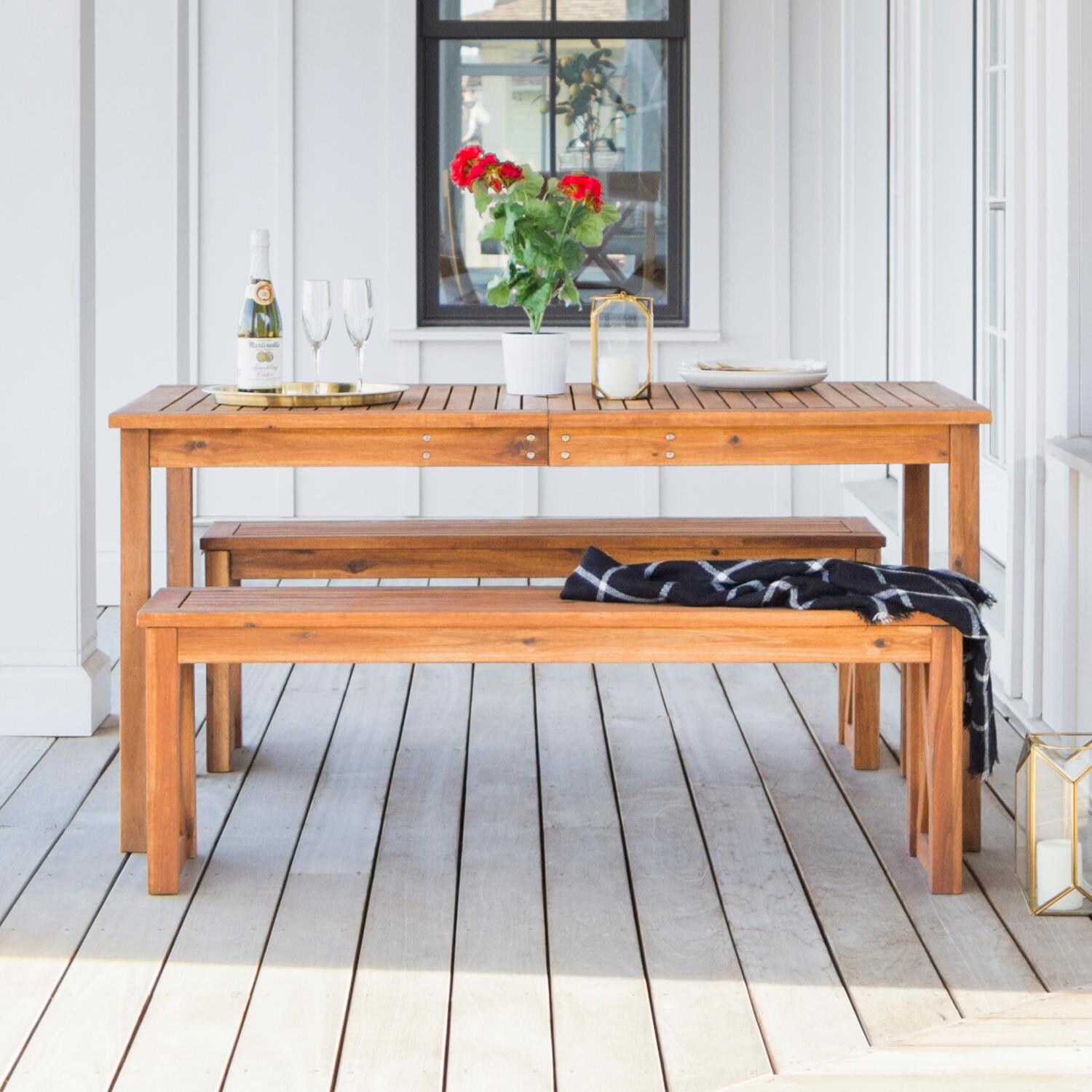 Ultimate Patio Camille Way 3 Piece Acacia Patio Dining Set W/ 60 X 32 Inch Rectangular Table - Brown