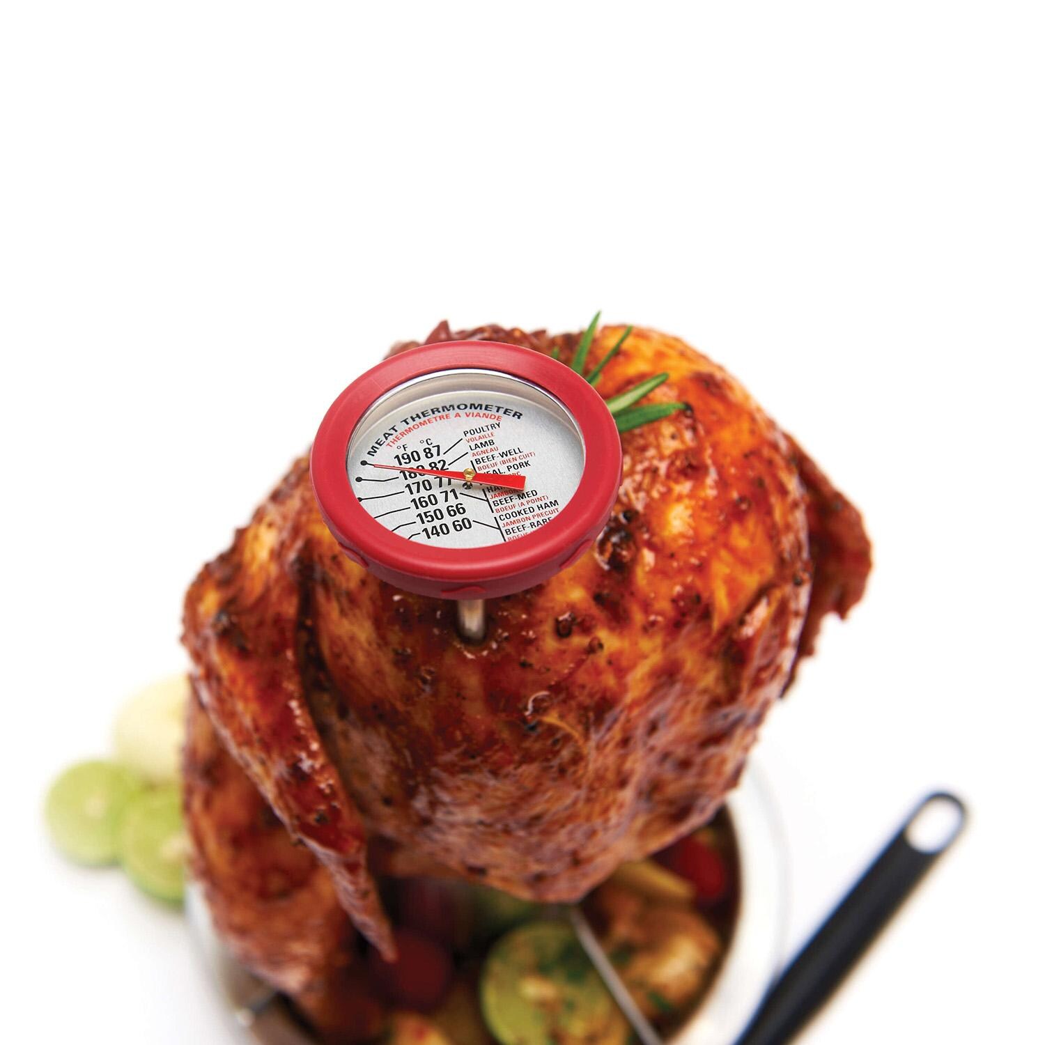 GrillPro Stainless Steel Meat Thermometer w/ Silicone Bezel - 11391 - In Chicken Close Up - Detail thumbnail