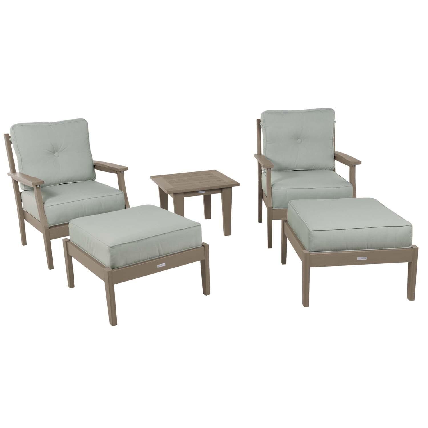 Blushing Bay 5 Pc Recycled Plastic Seating Set in Canvas Seasalt/Woodland Brown by Lakeview Outdoor Designs - Front View - White Background thumbnail