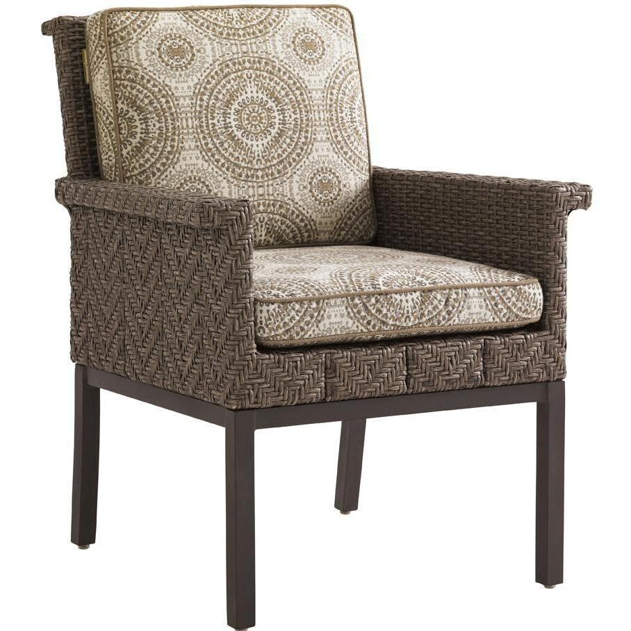 Blue Olive Wicker Patio Dining Arm Chair W/ Sunbrella Fabric By Tommy Bahama