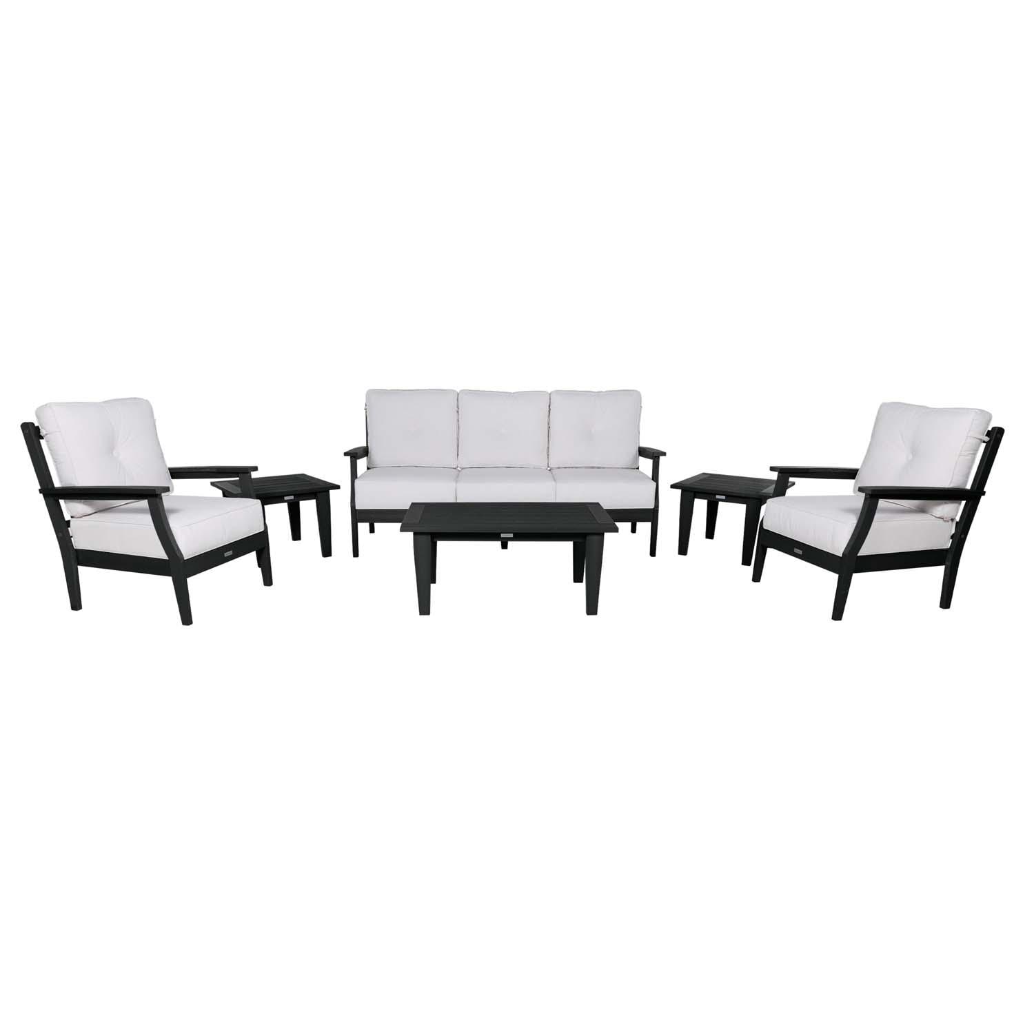 Blushing Bay 6 Pc Recycled Plastic Seating Set w/ Sofa in Bliss Linen/Black by Lakeview Outdoor Designs - White Background thumbnail