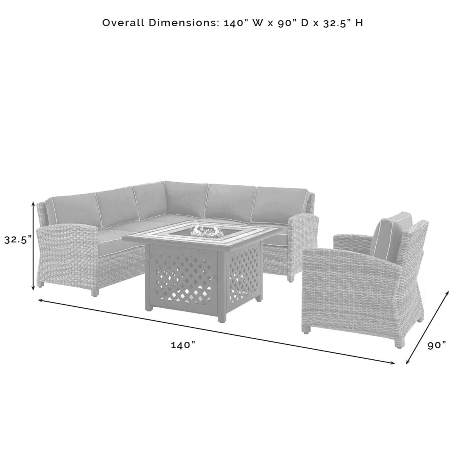 Ultimate Patio UP-92392-SA 5Pc Wicker Outdoor Sectional Set W/ Fire Table & Club Chair in Sand - Overall Dimensions - Diagram thumbnail