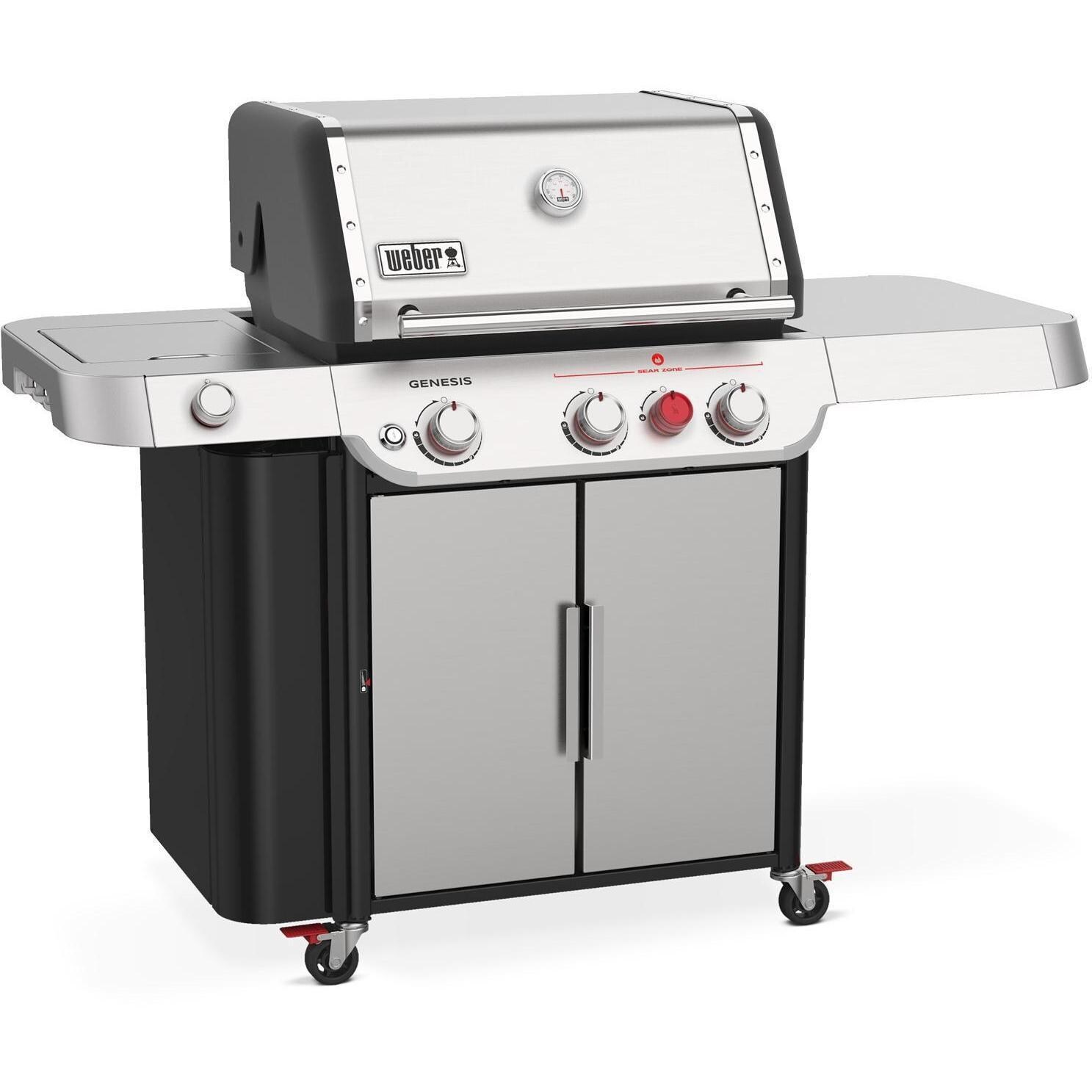 Weber GENESIS 35400001 S-335 Propane Gas Grill with Sear Burner & Side Burner - Stainless Steel - Left-Side Angled View - White Background thumbnail