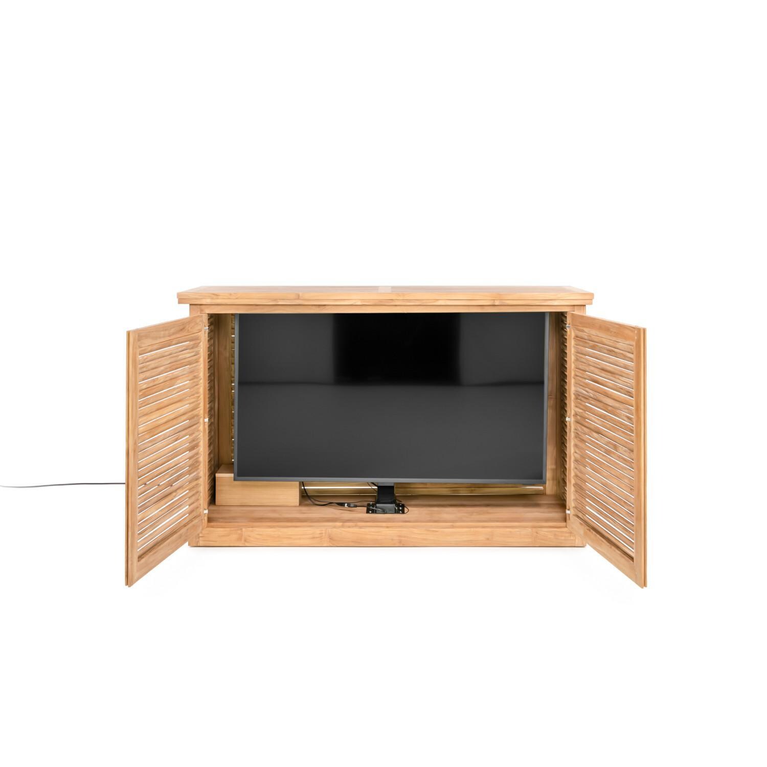 Teak + Table Relax TV Console W/ Standard Lift - TV Lowered - White Background thumbnail