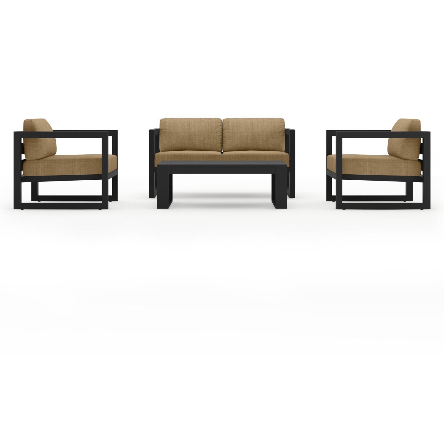 Lakeview MSTYMAS-BK-4SS-HB Misty Cove 4 Pc Aluminum Seating Set in Black w/Loveseat & Heather Beige Cushions by Lakeview Outdoor Designs - Set - White Background thumbnail