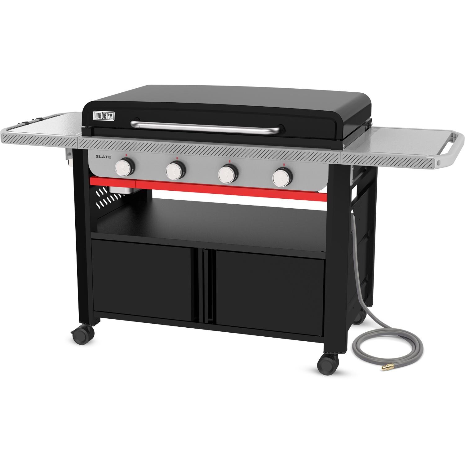 Weber Grills 1502284 Slate 36-in 4 Burner Natural Gas Rust-Resistant Griddle w/ Closed Cabinet - Black - Angled Left Closed - White Background thumbnail