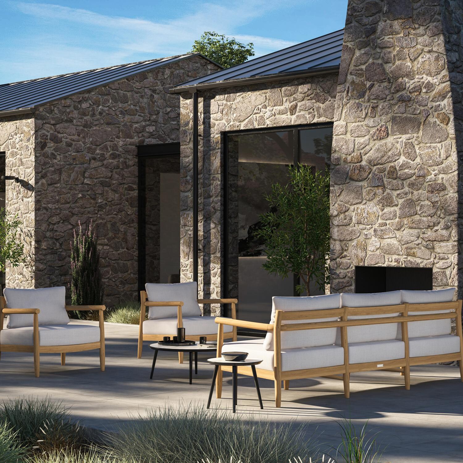 Oxford Garden Lido Teak Club Chair in Natural/Bliss Linen - Patio thumbnail