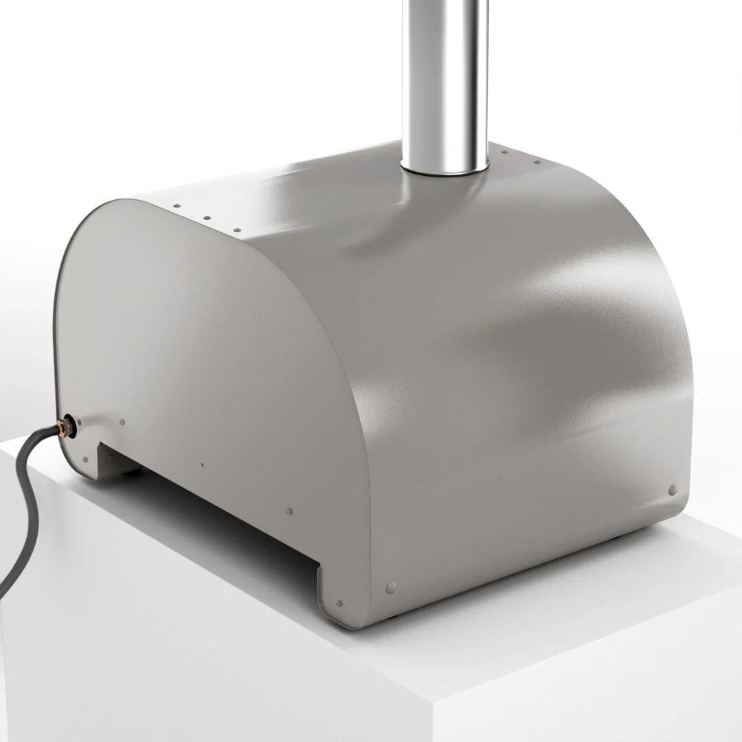 Fontana Forni FFMAES60 + FFPD-MINI Maestro 60 Gas Fired Pizza Oven on Mini Pizza Desk - Oven Rear - White Background thumbnail