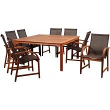 Amazonia Bahamas 8-Person Sling Patio Dining Set With Square Eucalyptus Table
