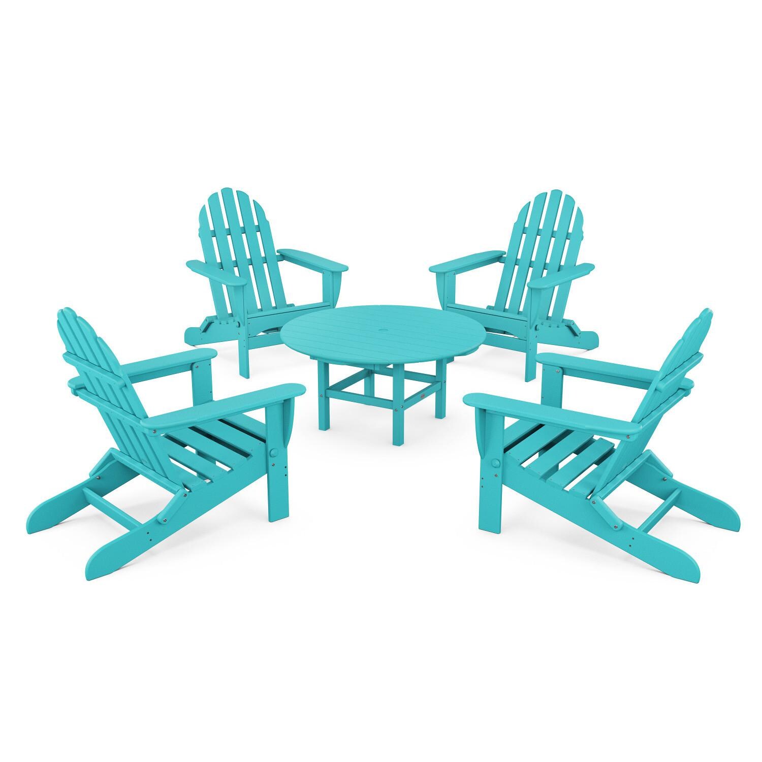 Classic Adirondack 5 Pc Recycled Plastic Seating Set w/ Folding Chairs in Aruba by POLYWOOD