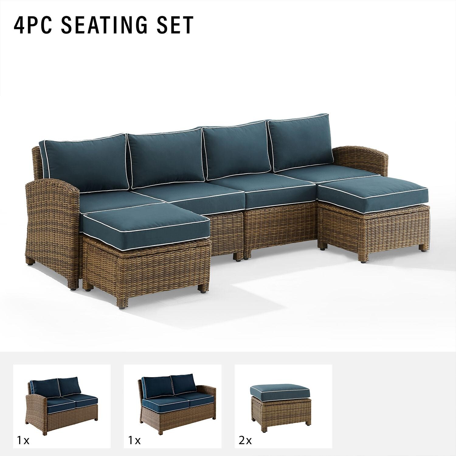 Ultimate Patio UP-92420WB-NV 4Pc Wicker Outdoor Sectional Patio Furniture Set in Navy - Included in Set (Left Arm, Right Arm, & Two Ottomans) - Diagram thumbnail