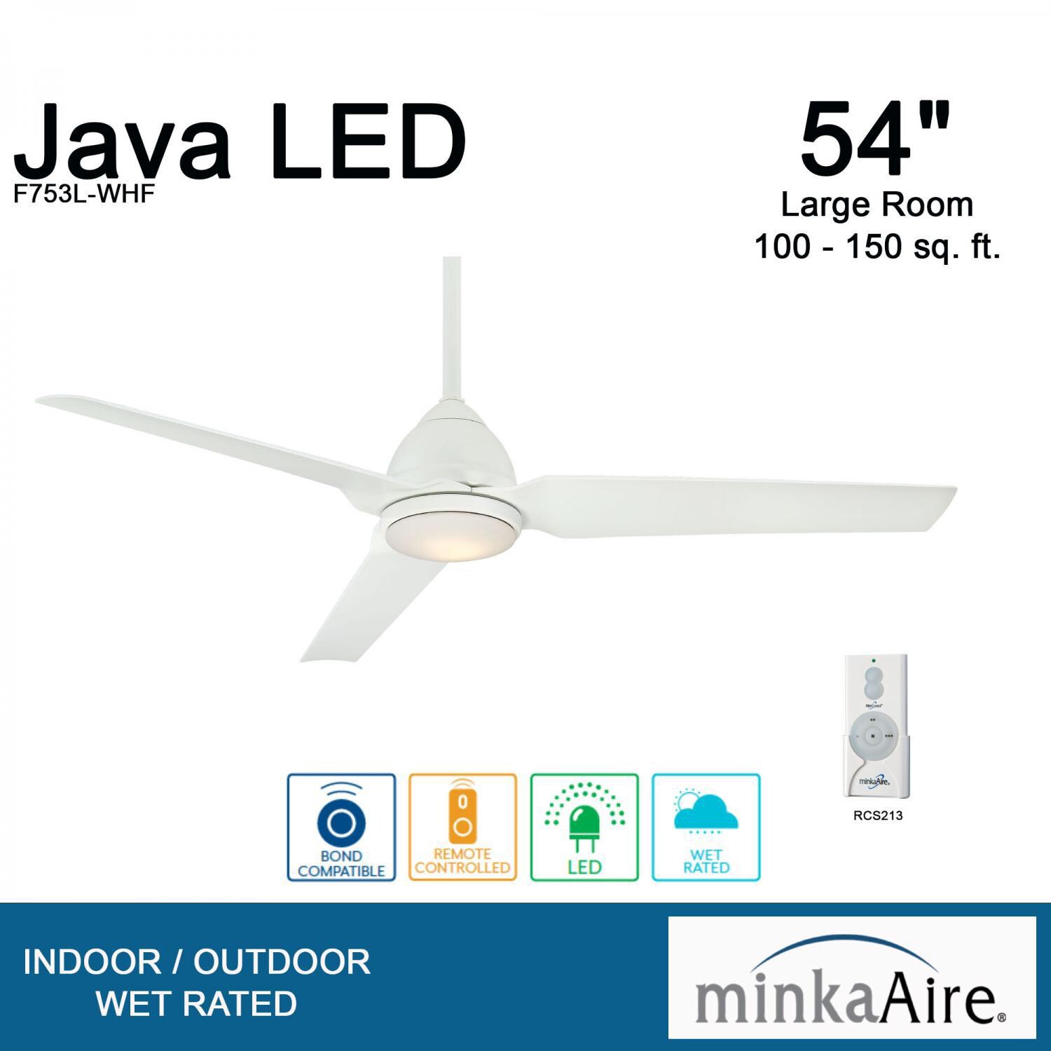 Minka-Aire F753L-WHF Java 54-Inch 3-Blade Ceiling Fan in Flat White Finish w/ Flat White Blades & Etched Opal Glass - Overview thumbnail