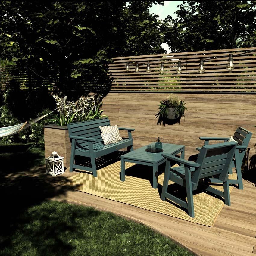Elm Pointe 4 Pc Recycled Plastic Seating Set in Nantucket Blue by Lakeview Outdoor Designs