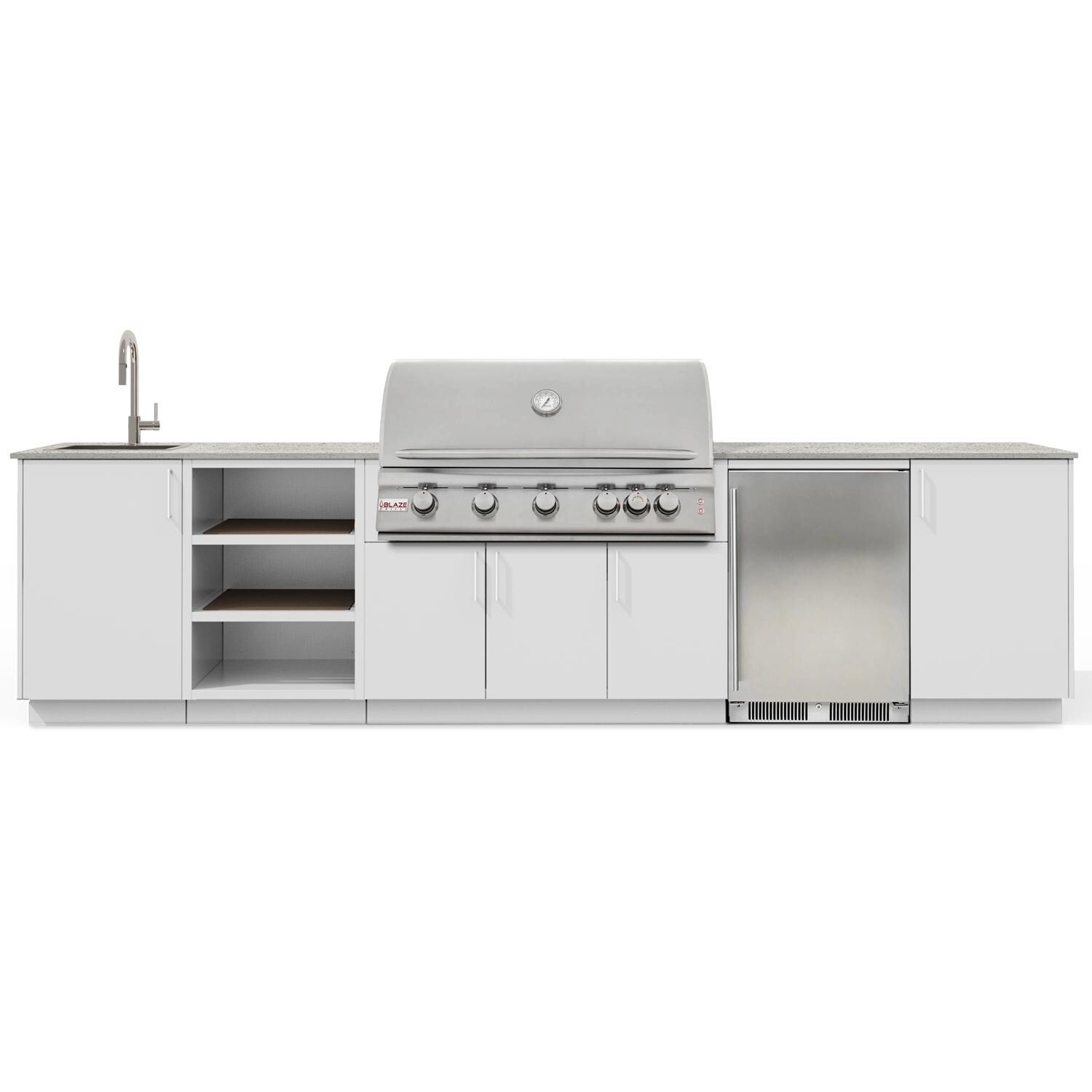 Urban Bonfire B-Eclipse-40-Blaze-Keon-Chantilly Eclipse 40 Outdoor Kitchen w/ Blaze Premium LTE Natural Gas Grill, Sink, Refrigerator, Keon Countertop & Chantilly Finish - White Background thumbnail