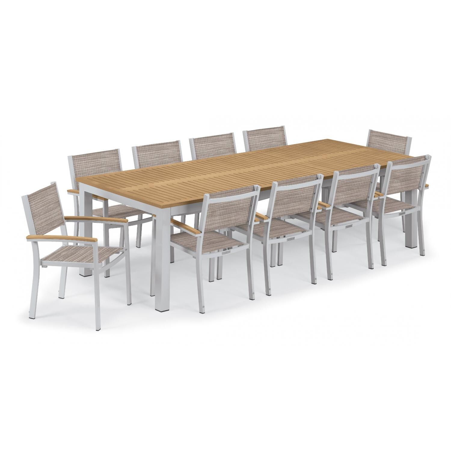Travira 11 Piece Aluminum Patio Dining Set W/ 103 X 42 Inch Table and Tekwood Natural Tabletop By Oxford Garden - Bellows Sling thumbnail