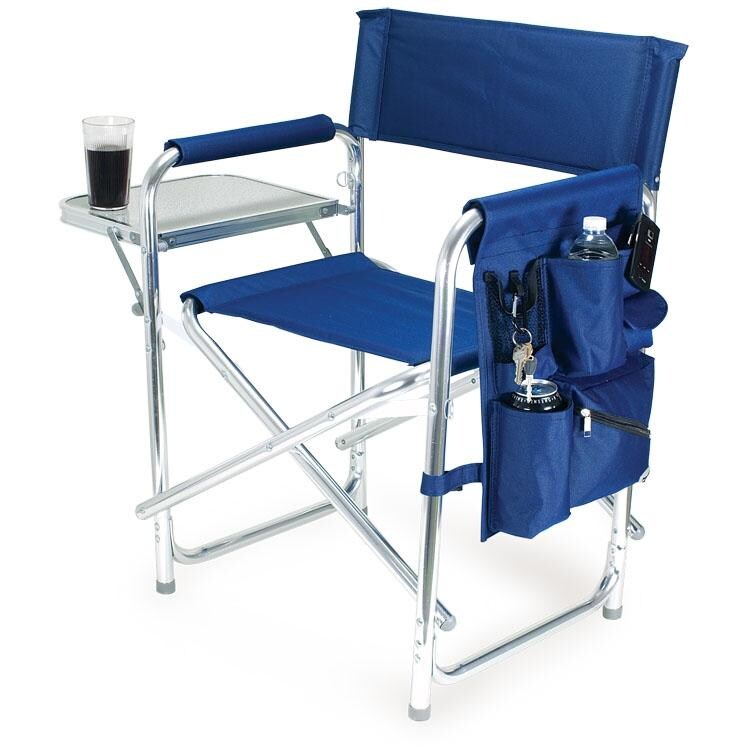 Picnic Time Portable Folding Sports Chair With Side Table - Navy - Front View thumbnail