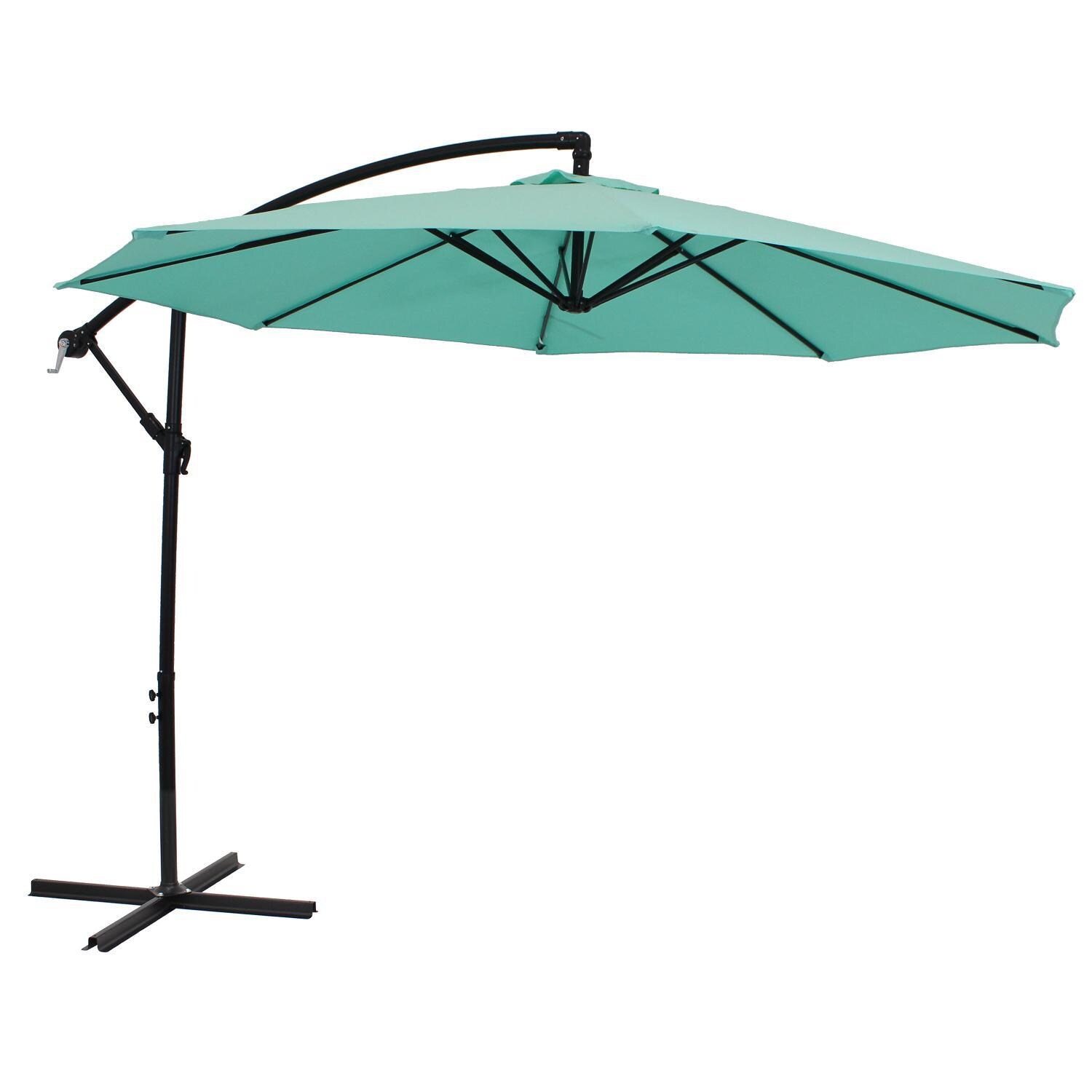 Ultimate Patio 9.5 Ft. Octagonal Aluminum Patio Cantilever Umbrella W/ Crank - Black Frame & Seafoam Polyester Canopy