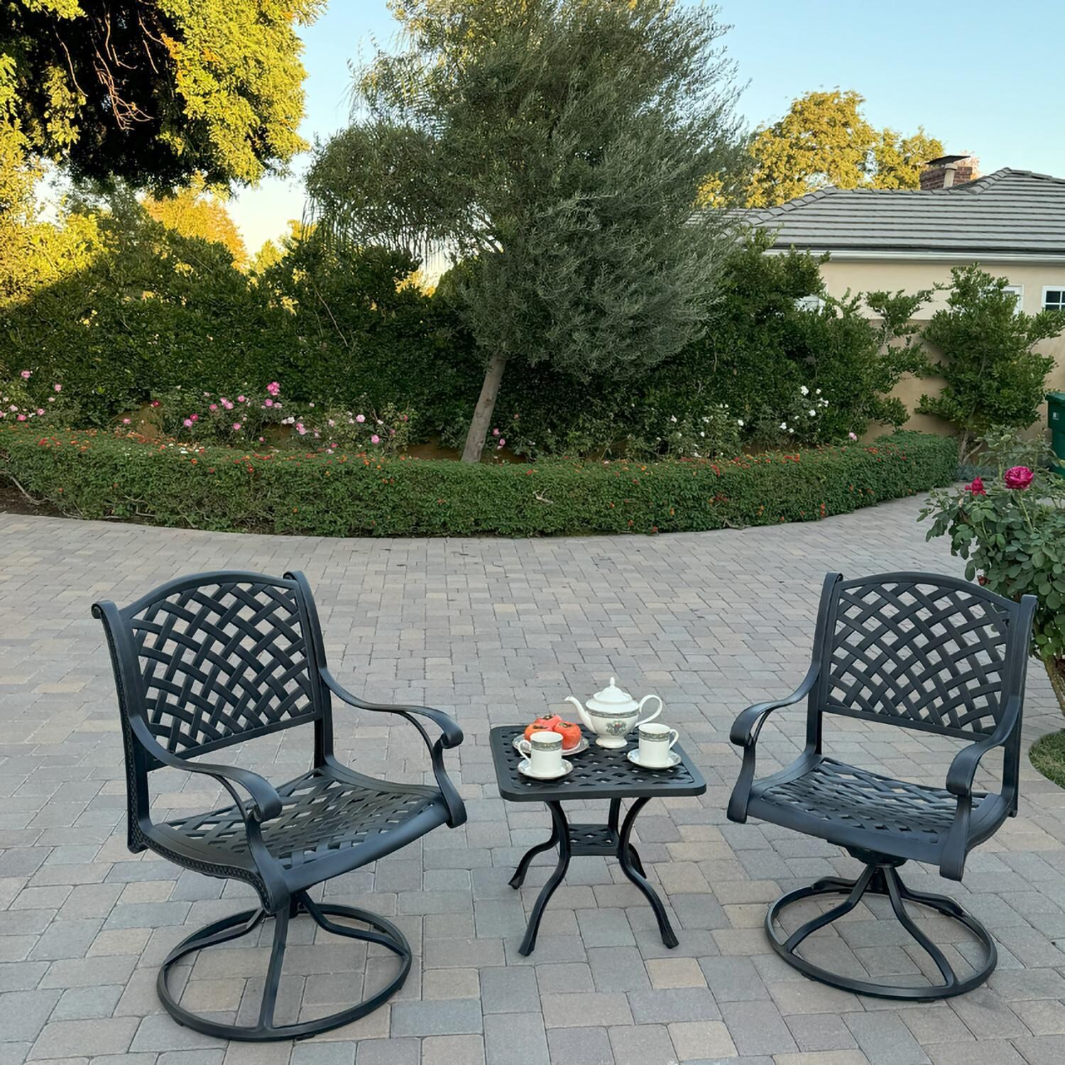 Darlee B/DL13-3PCR-30A-S Nassau 3 Pc Cast Aluminum Conversation Set w/ Rocker in Antique Bronze w/ Sesame Cushions - Set No Cushions - Lifestyle thumbnail