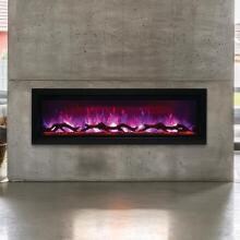 Amantii Symmetry Series 50-Inch Built-In Electric Fireplace with Black Steel Surround - ICE Media Kit & Decorative Logs - Indoor/Outdoor - SYM-50