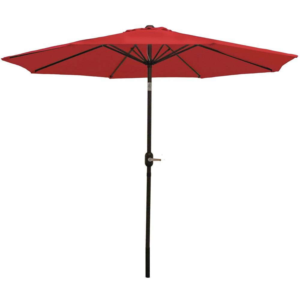 Sunnydaze 9 Ft. Octagonal Aluminum Patio Market Umbrella W/ Crank & Tilt - Black Frame & Red Polyester Canopy image