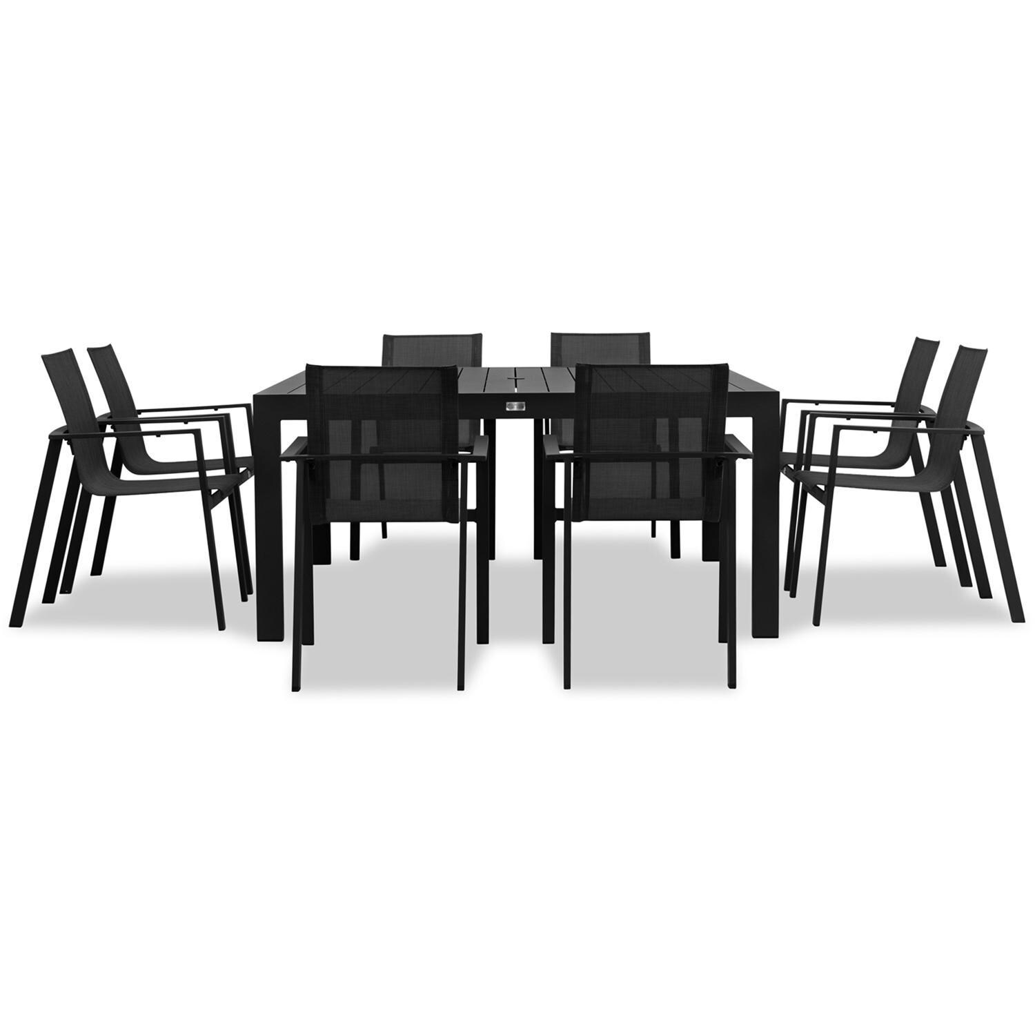 Spring Bay 8 Seat Square Dining Set in Black - Front View - White Background thumbnail