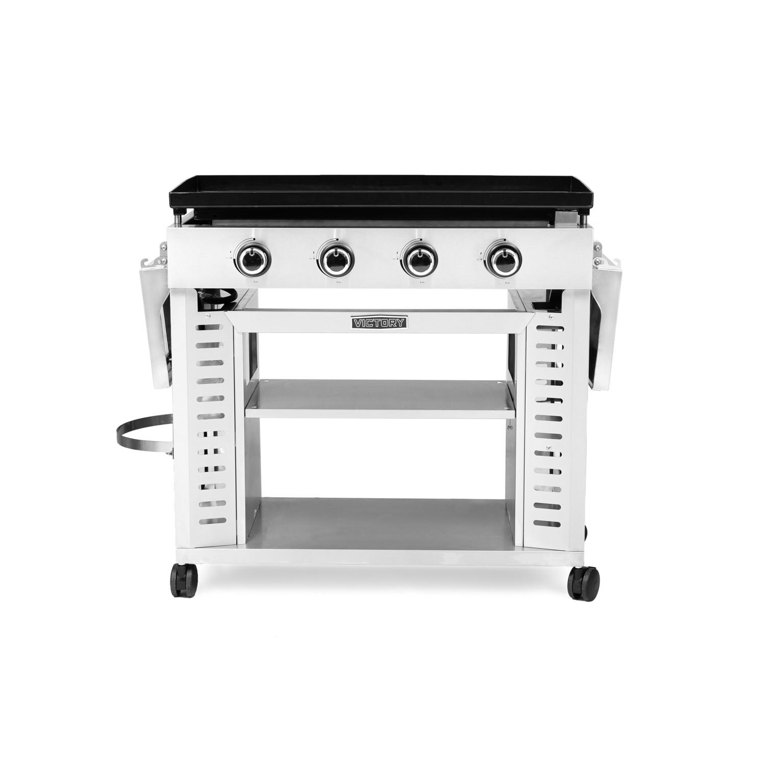 Victory - VCT-G4B-LP - 36-Inch 4-Burner Propane Gas Griddle - Shelves Folded Down thumbnail