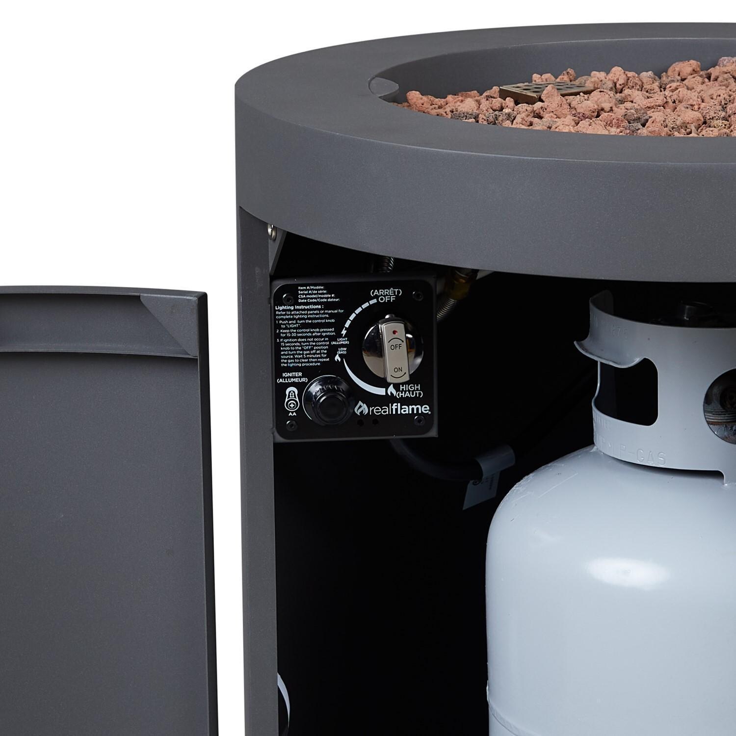 Elysian 24 Inch Round Steel Propane Fire Pit Table in Weathered Slate by Lakeview - Control Panel - Detail thumbnail