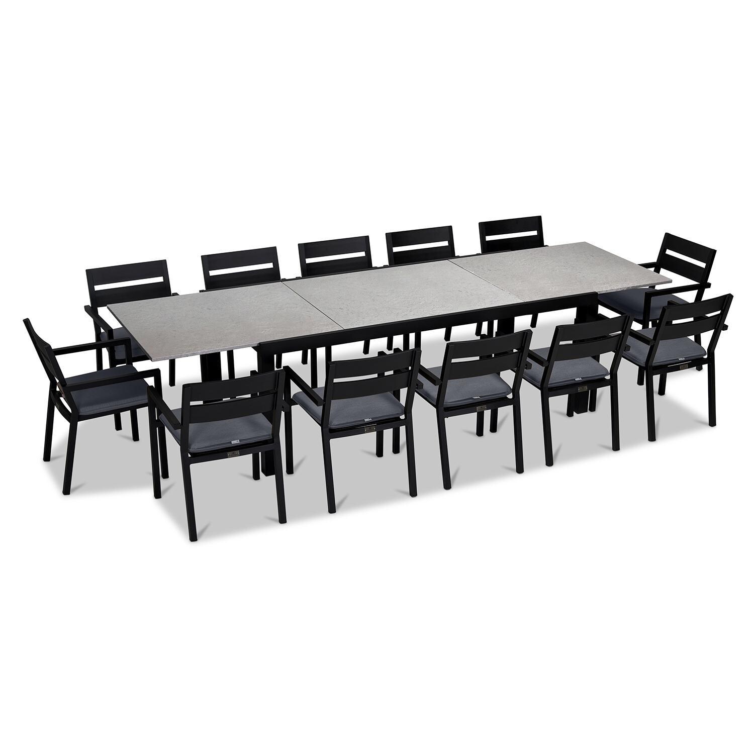 Calm Bay 13 Pc Extendable Dining Set in Black/Canvas Charcoal by Lakeview - White Background thumbnail