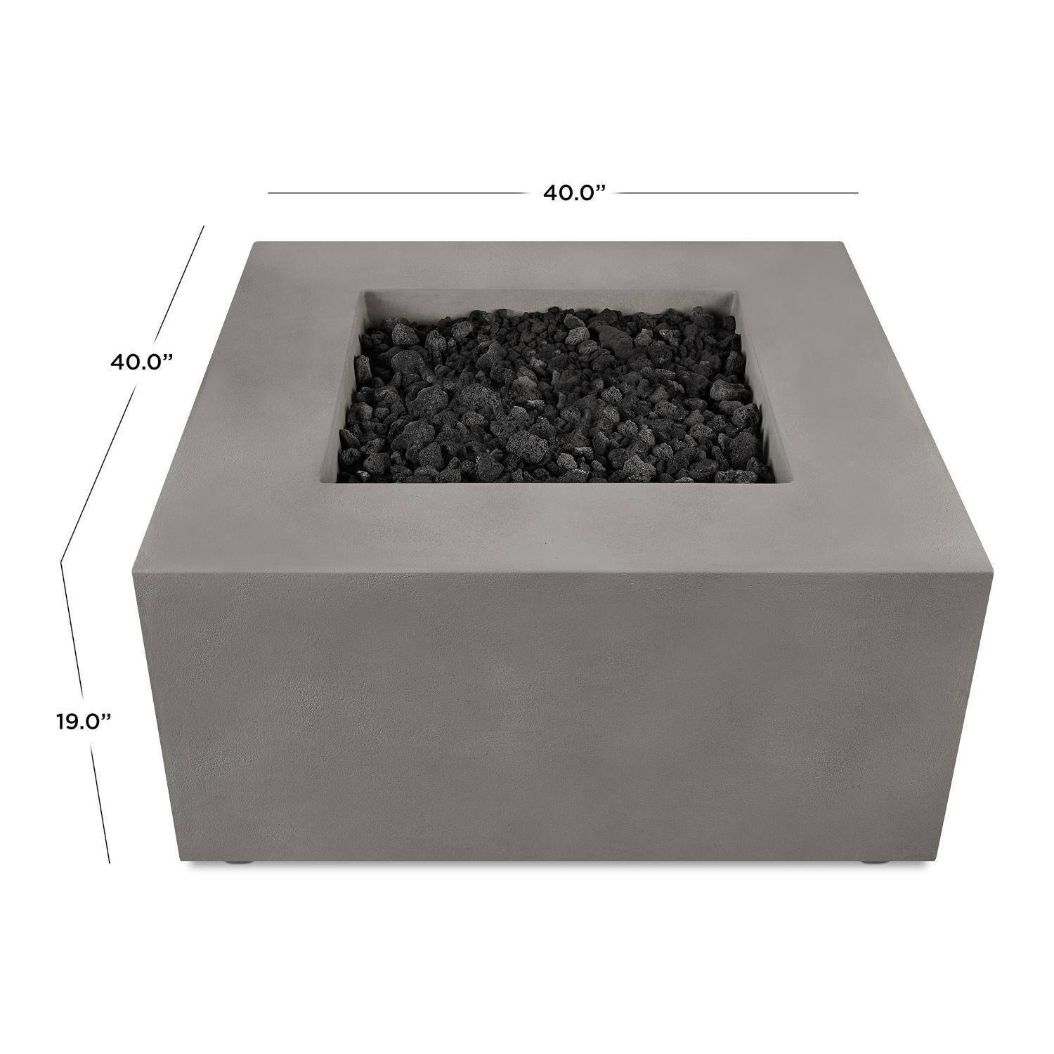 Olliewood 363LP-FLNT 40 Inch Square Glass Fiber Reinforced Concrete Propane Fire Pit Table in Flint by BBQGuys Signature - Dimensions - Diagram thumbnail
