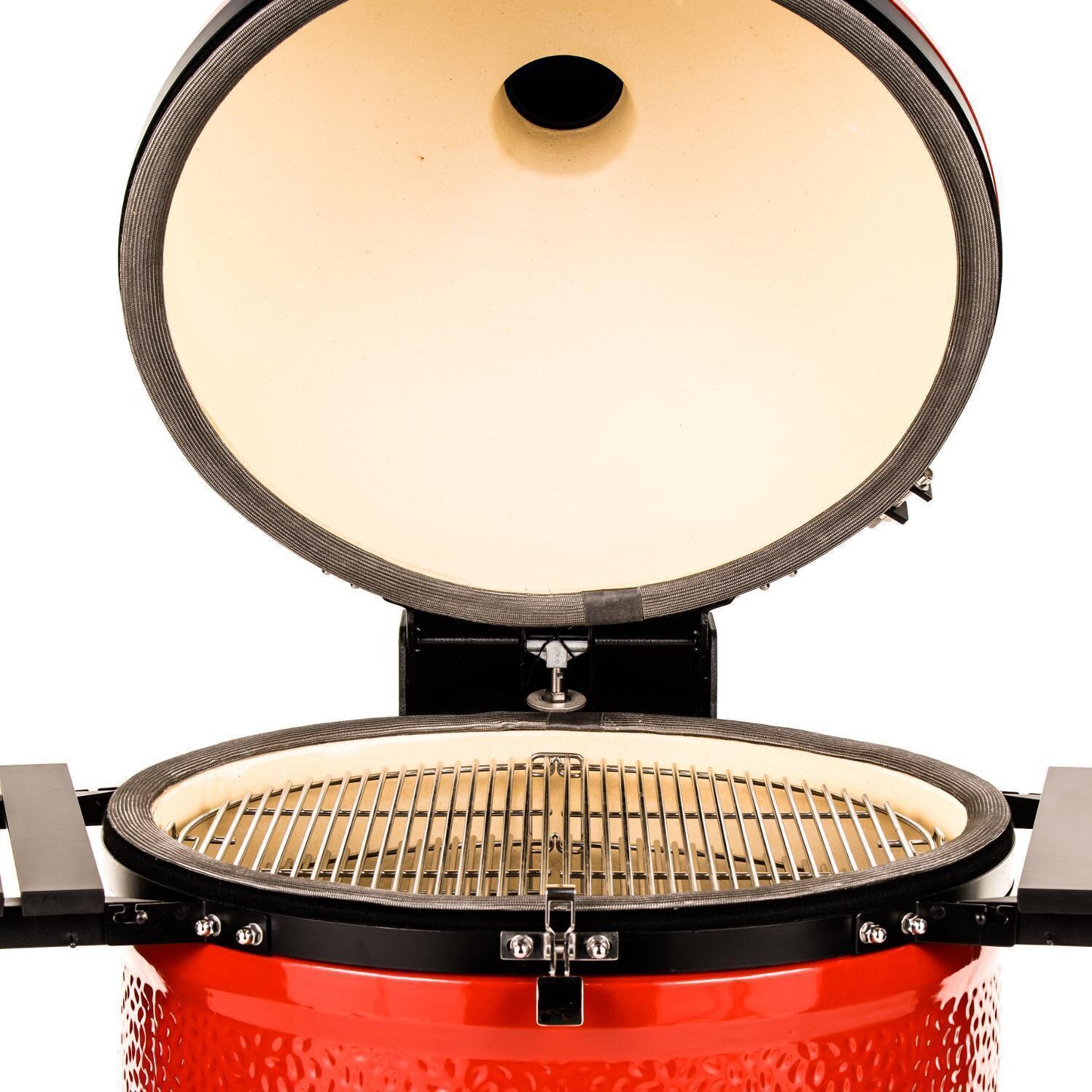Kamado Joe Big Joe III 24-in Ceramic Kamado Grill Bundle - Zoomed In Lid Open - White Background thumbnail