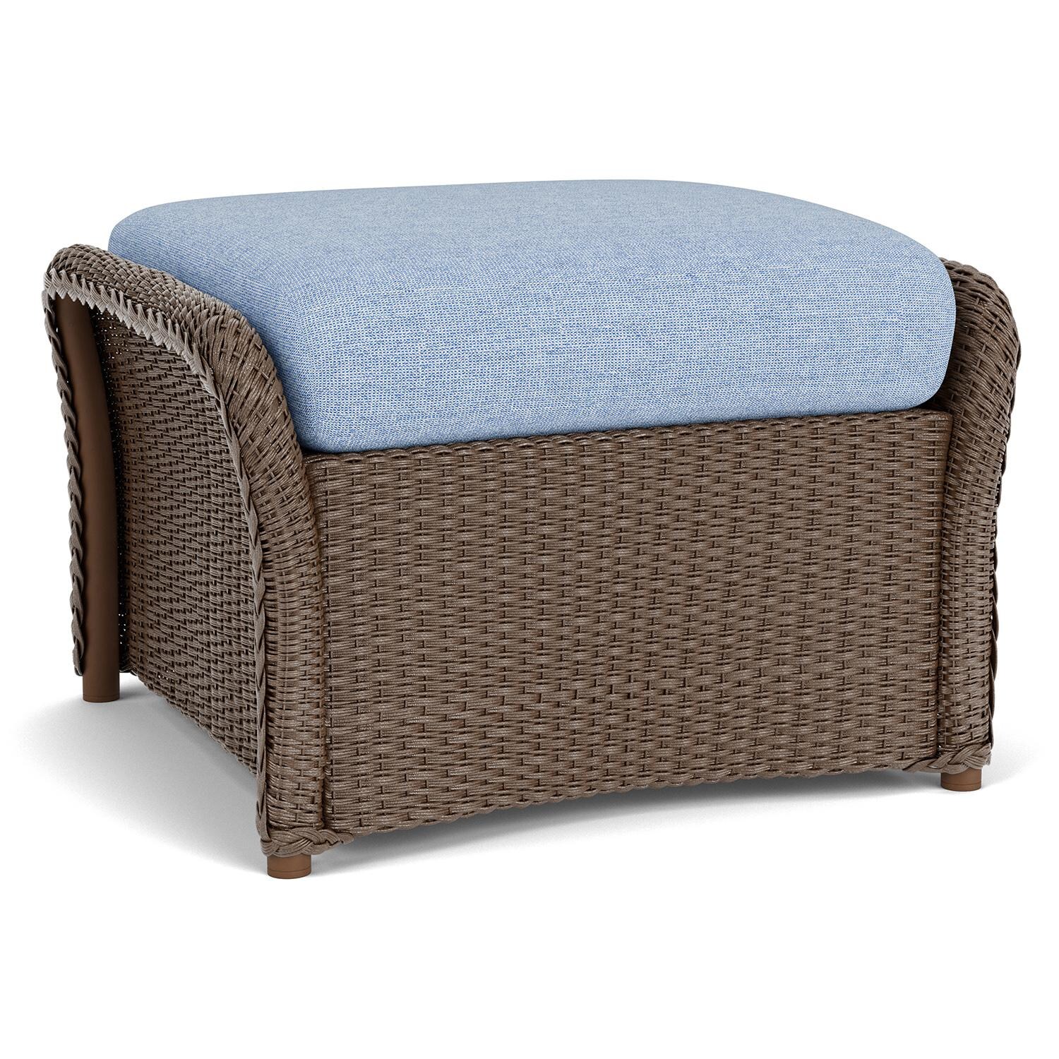 Lloyd Flanders Weekend Retreat Woven Ottoman in Bark Finish W/ Demo Skyway Fabric - Back Left thumbnail