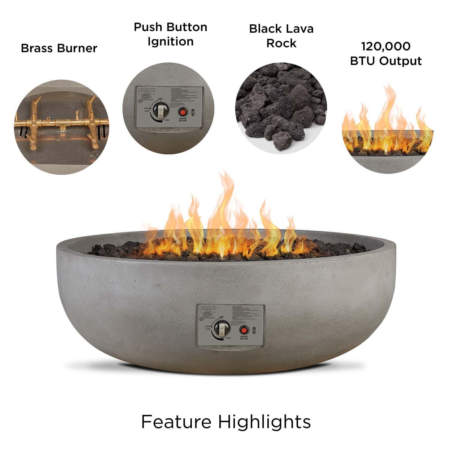 Grand Lake 38 Inch Round Concrete Natural Gas Fire Bowl in Fog by BBQGuys Signature - Features thumbnail