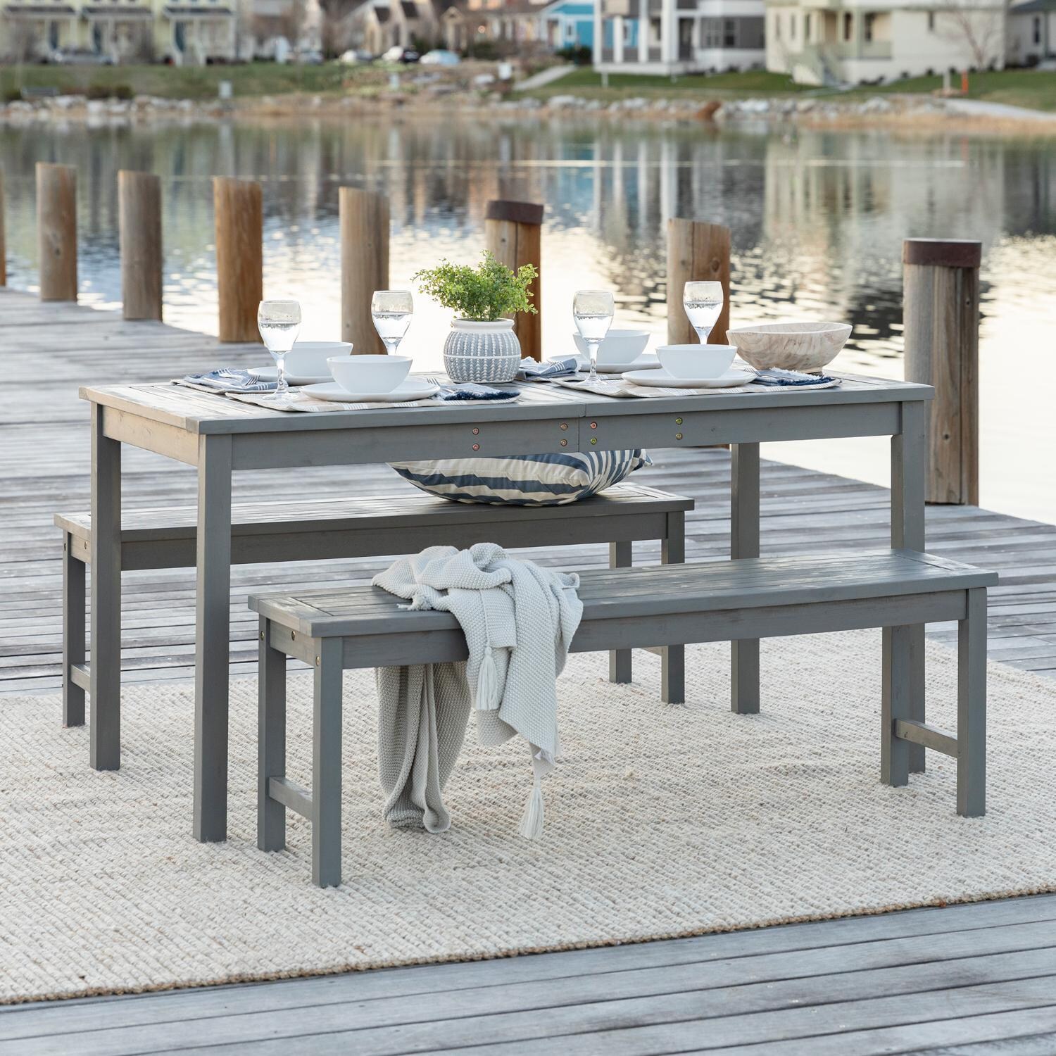 Ultimate Patio Camille Way 3 Piece Acacia Patio Dining Set W/ 60 X 32 Inch - Rectangular - Table - Gray Wash - Lifestyle thumbnail